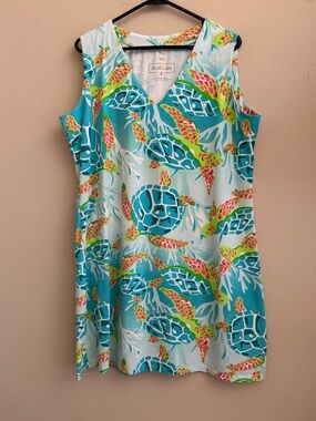 Ana Clare Sleeveless V Neck Shift Dress Sea Turtle Print Size XXL